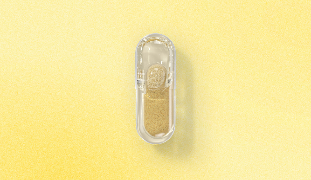 Ritual Essential Postnatal capsule on a yellow background