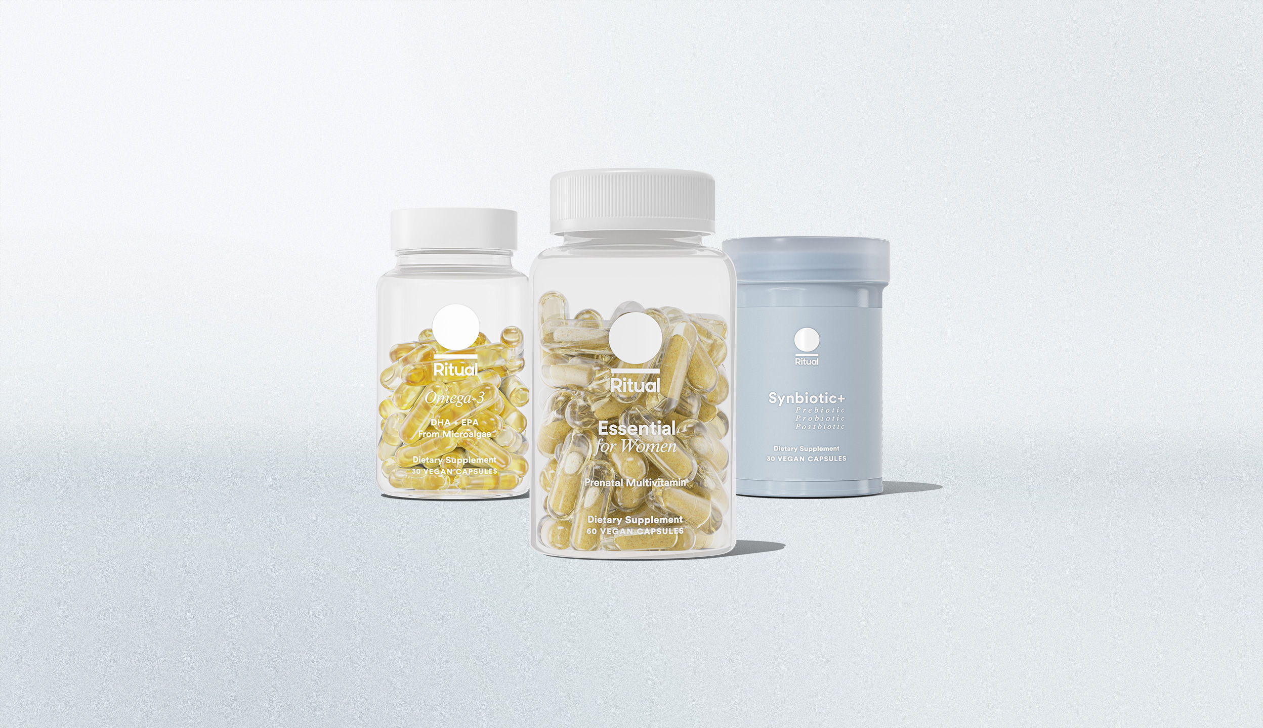 Prenatal Multivitamin, Synbiotic+ & Omega-3 Bottles