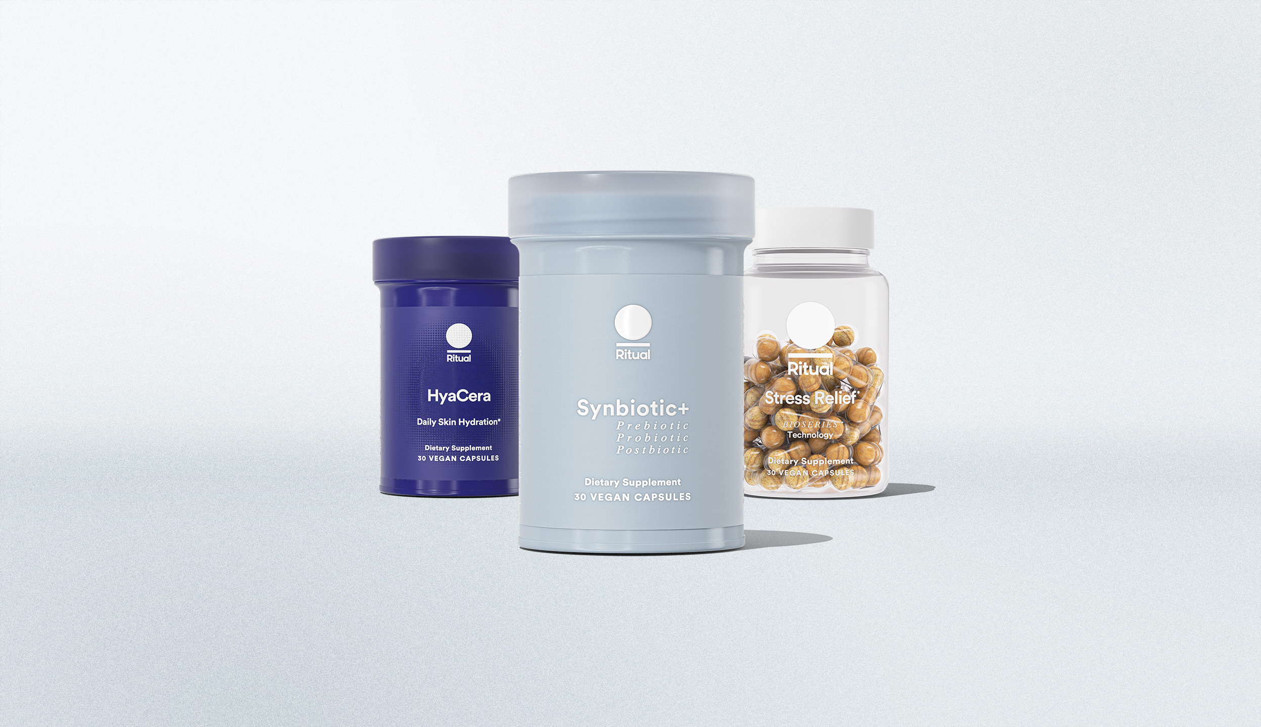 Synbiotic+, HyaCera™ & Stress Relief Bottles