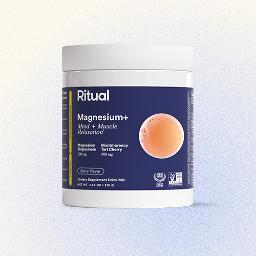 Ritual Magnesium+ container on gray.