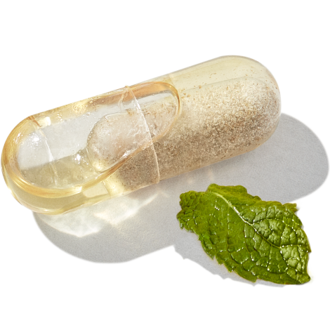 Close-up image of EPOST capsule with mint leaf