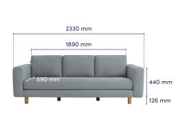 KR > PDP > Lounge Sofa > 3 Seater > Grey > Dimension front