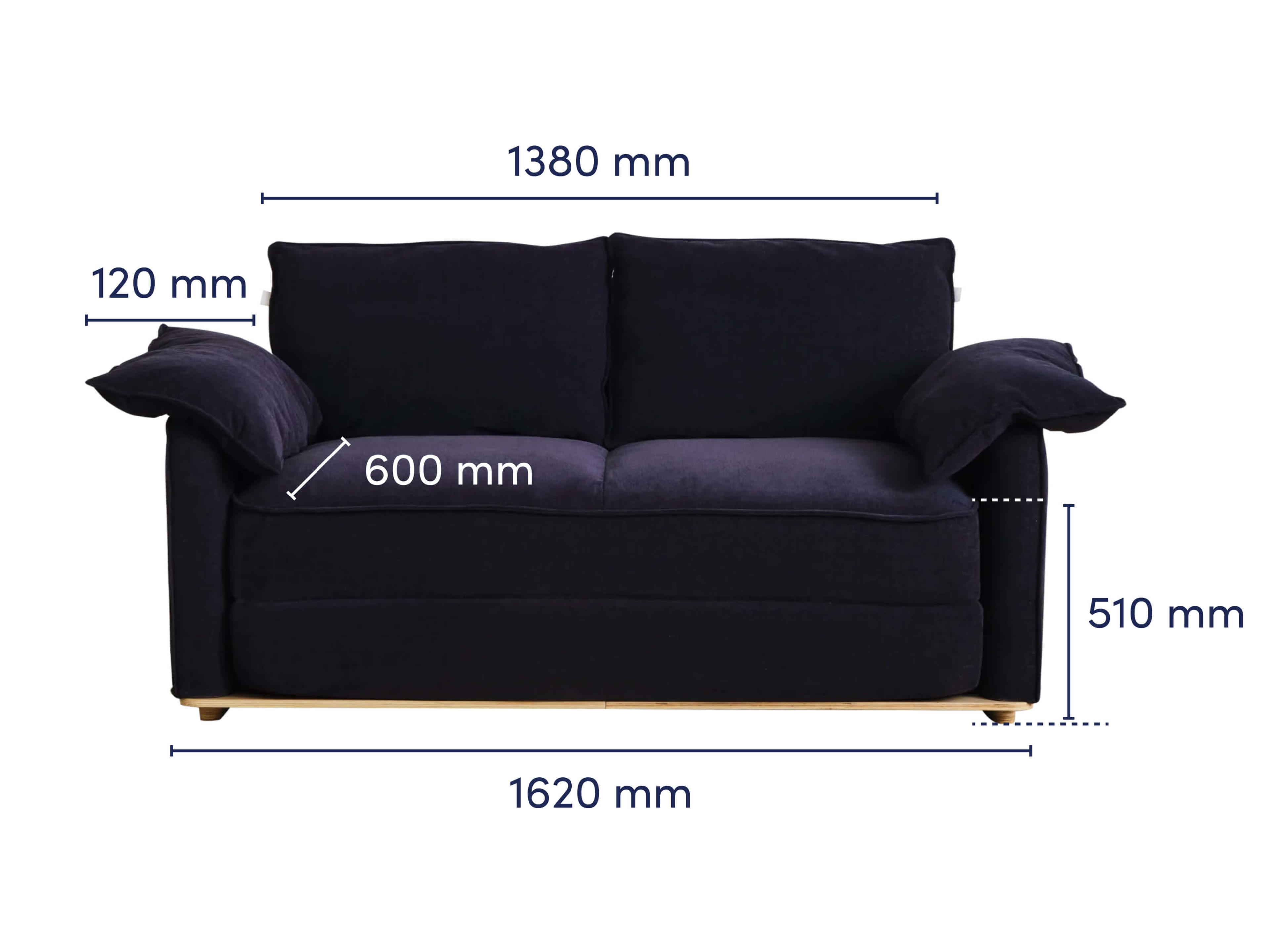 Cushy Sofa Bed Dark Blue Dimension front