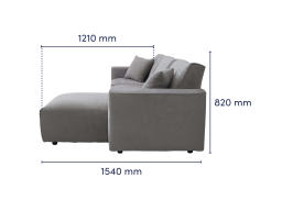 Modern Sofa Chaise 3 Seater Left Grey Dimension side