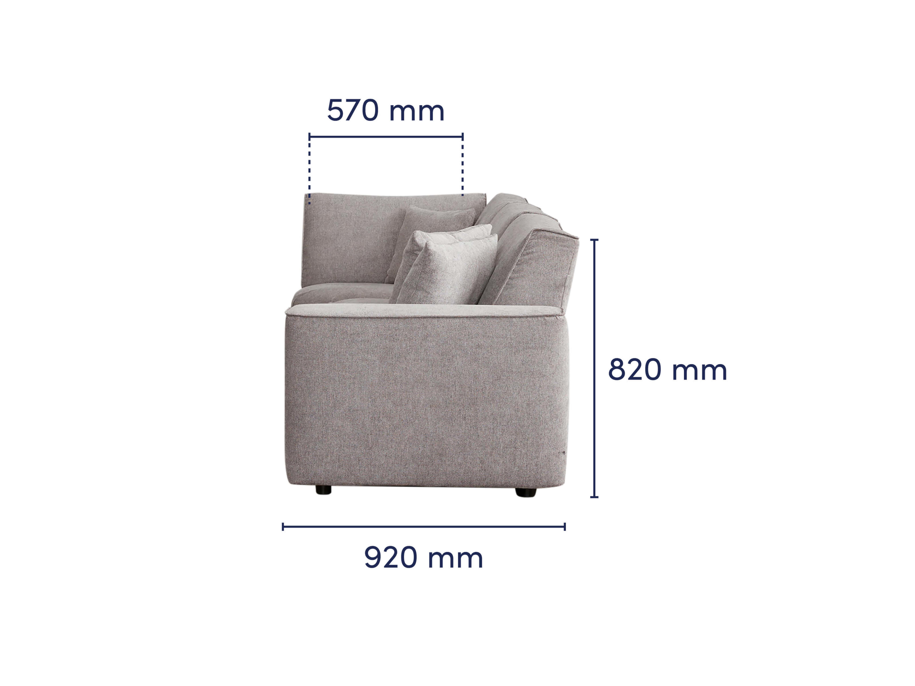 Modern Sofa 3 Seater Grey Dimension side