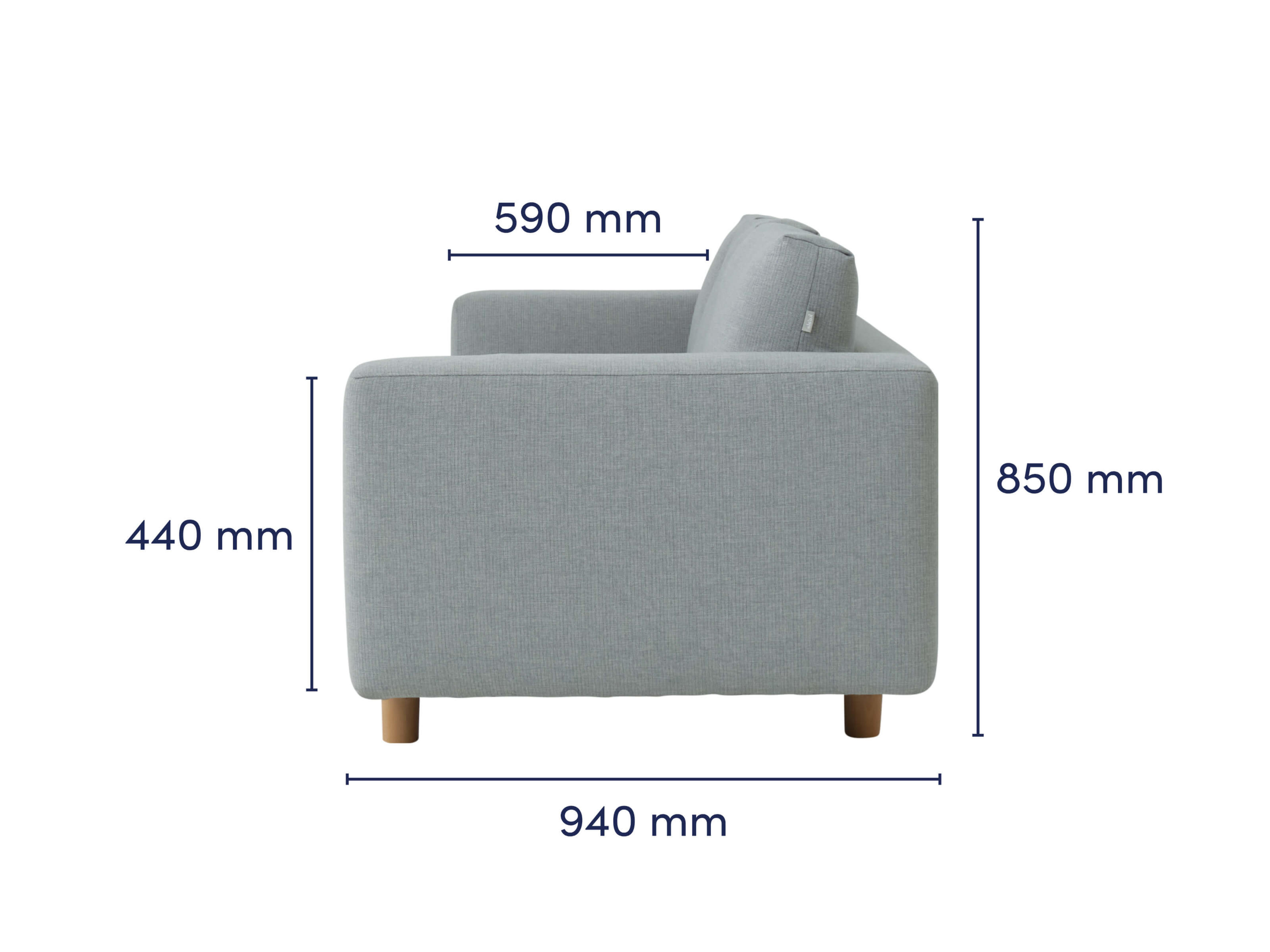 KR > PDP > Lounge Sofa > 3 Seater > Grey > Dimension side