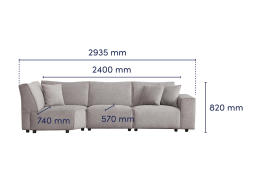 KR > Modern Sofa Modular 3 Seater and Corner Grey > Dimension front 
