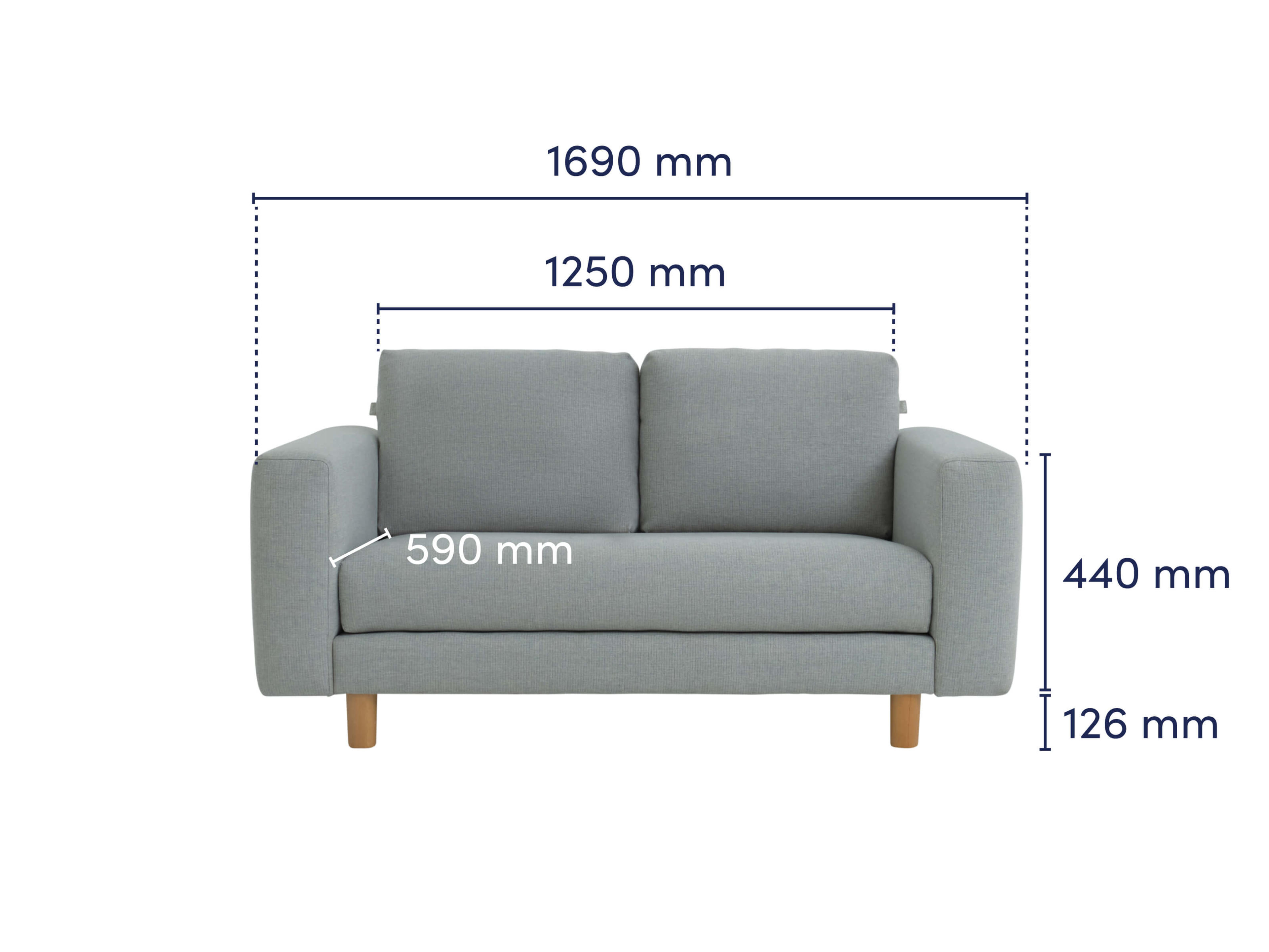 KR > PDP > Lounge Sofa > 2 Seater > Grey > Dimension front