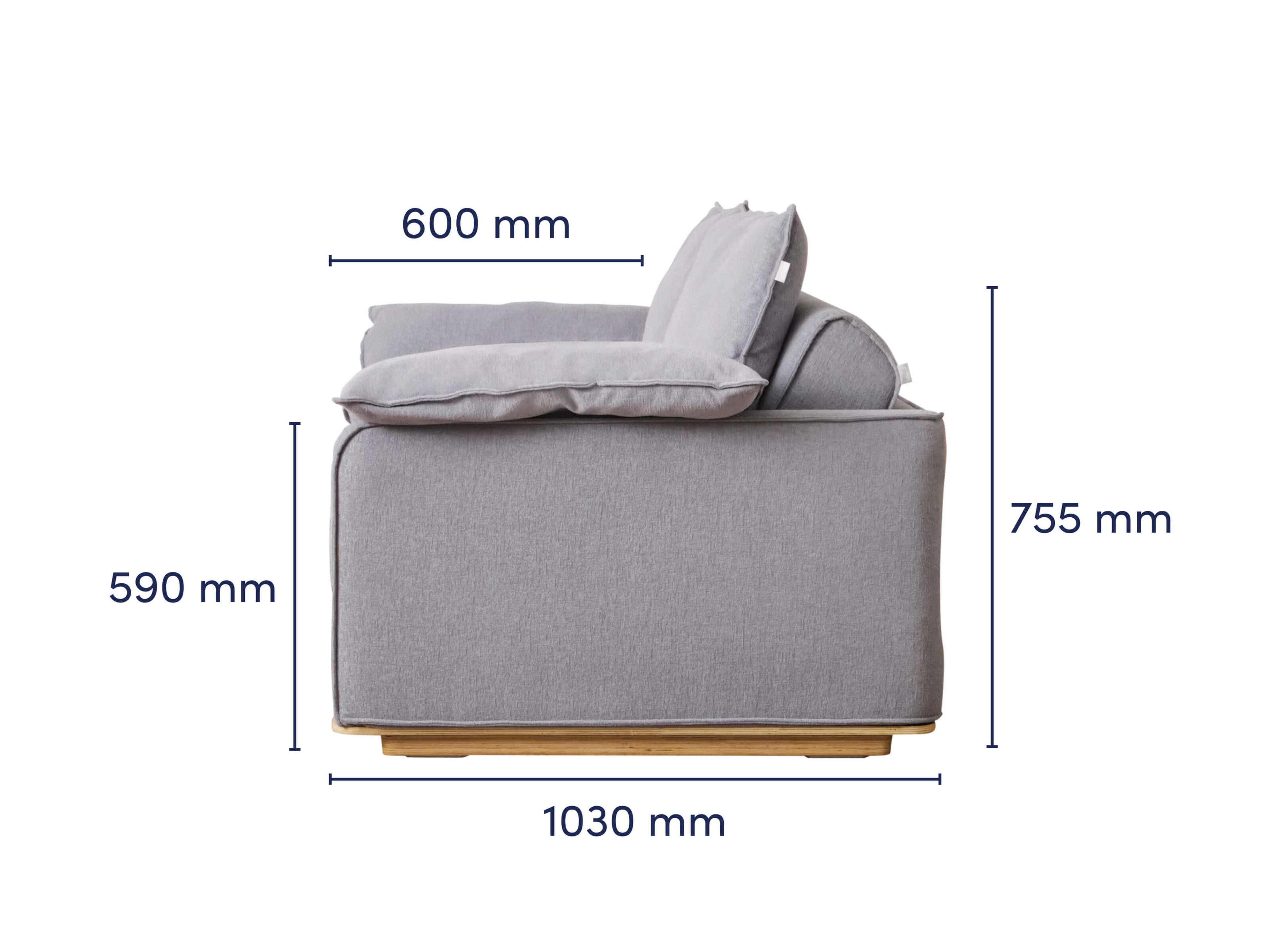 Cushy Sofa Bed Grey Dimension side