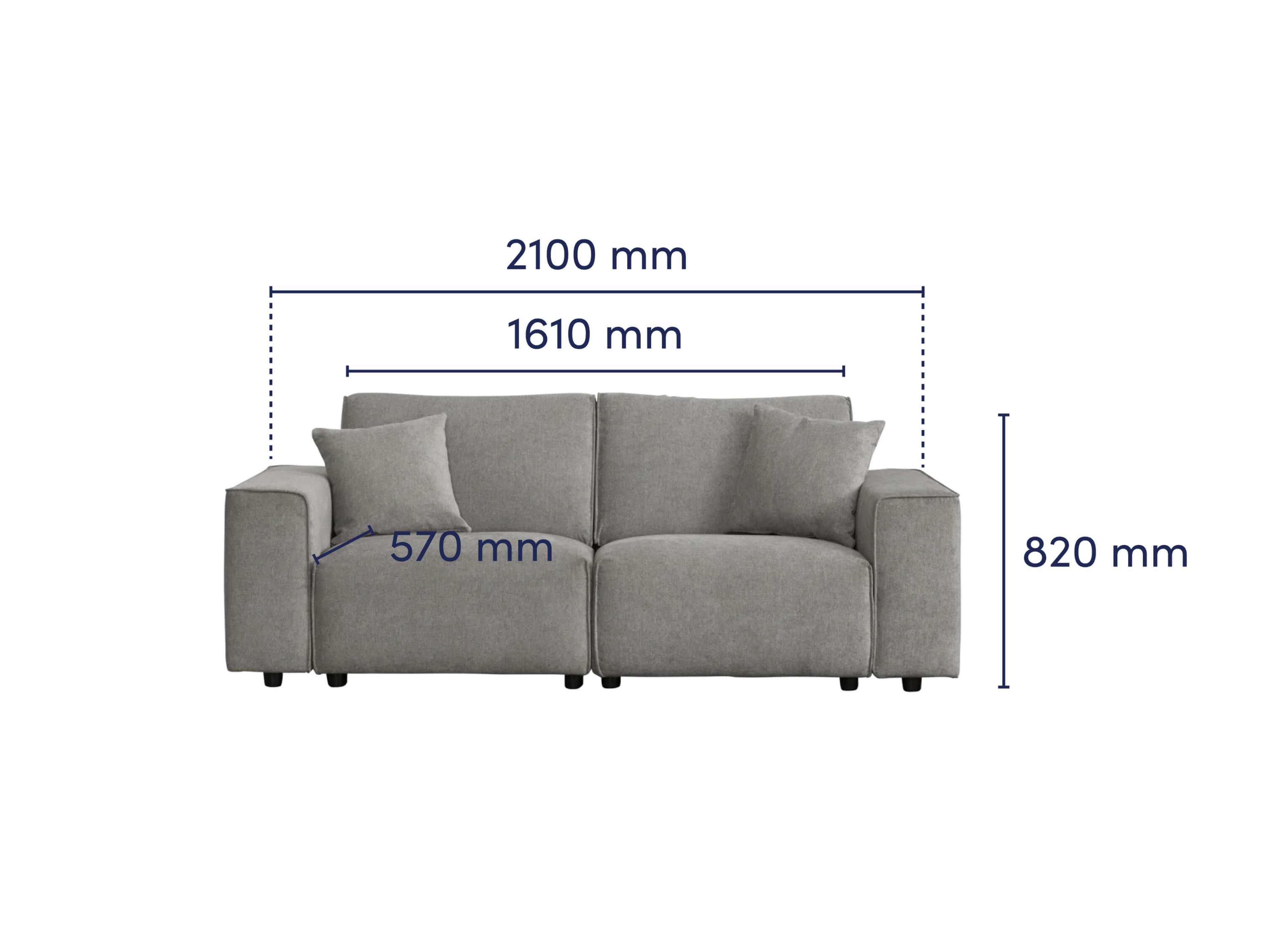 Modern Sofa 3 Seater Grey Dimension front