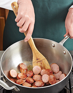 Brown the kielbasa to give it extra flavor, and to leave brown bits in the bottom of the pot.