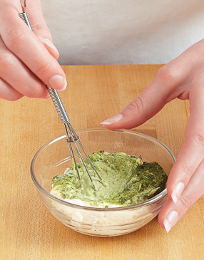 For a creamy spread, whisk the pesto in a food processor before stirring in mayonnaise.