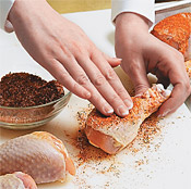 Combine the spice mixture, then rub onto the chicken legs for an extra hit of flavor.