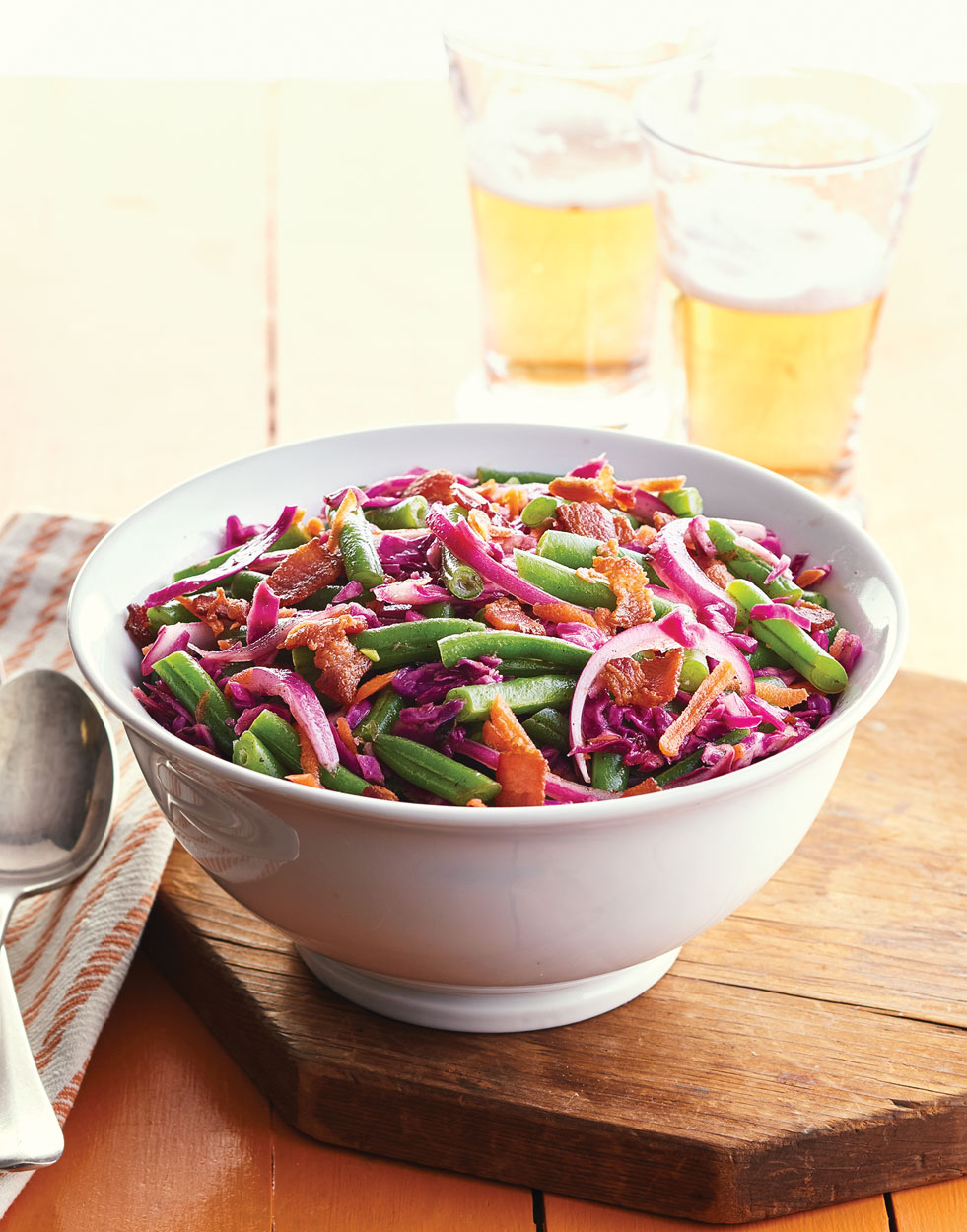 Green Beans & Cabbage Slaw with Warm Bacon Dressing