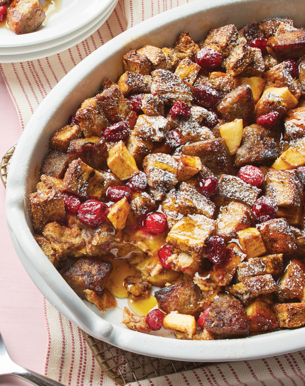 French Toast Bake with apple, cranberry & sausage