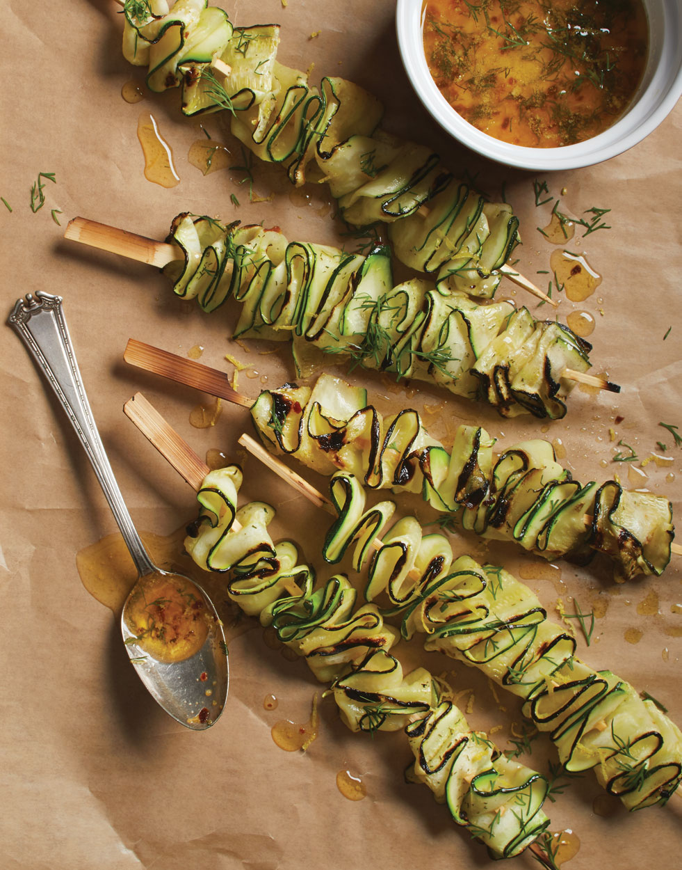 Zucchini Skewers - Zucchini Ribbon Skewers with Lemon Garlic Butter