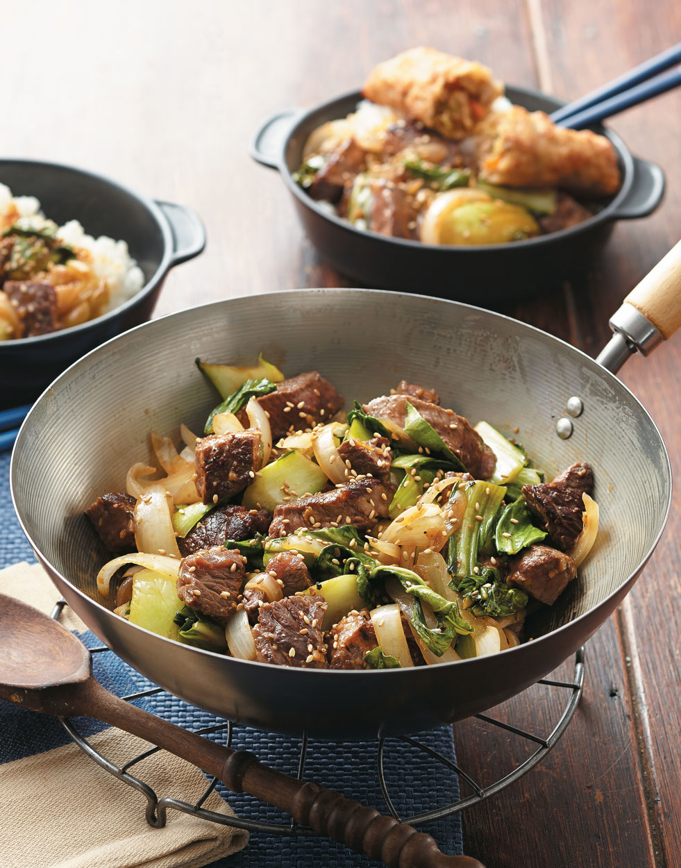 Ginger Beef & Bok Choy Stir-Fry With Sushi Rice Recipe