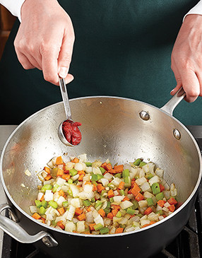 A little tomato paste thickens the soup, adds color, and enhances the tomato flavor.