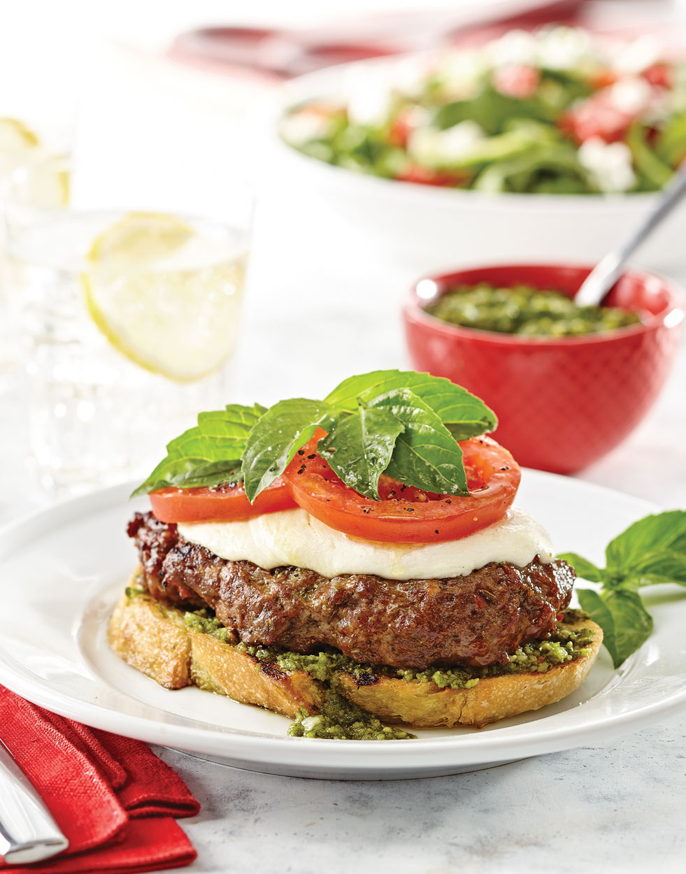 Caprese Burgers with basil pesto