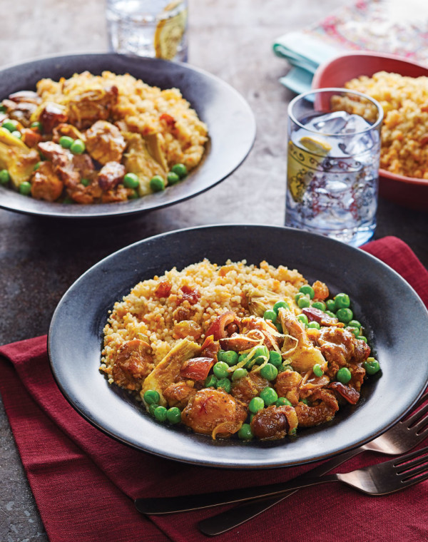 Saffron Chicken Tagine with Peas & Artichokes