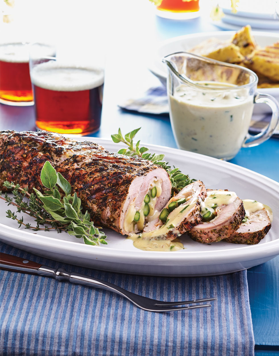 Stuffed Grilled Pork with Bourbon Butter Sauce