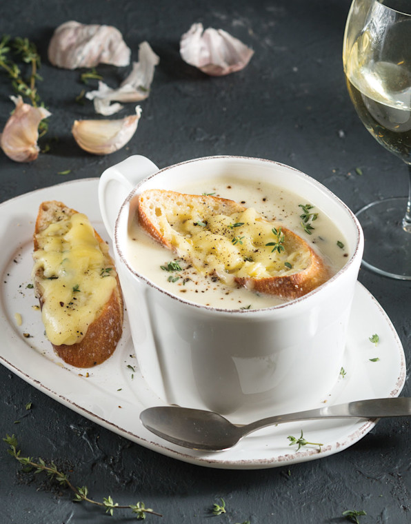 Garlic Soup with Gruyère Toast