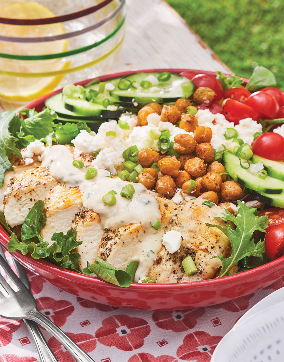 Chicken & Crispy Chickpea Bowls with TahiniMiso Ranch Dressing Recipe