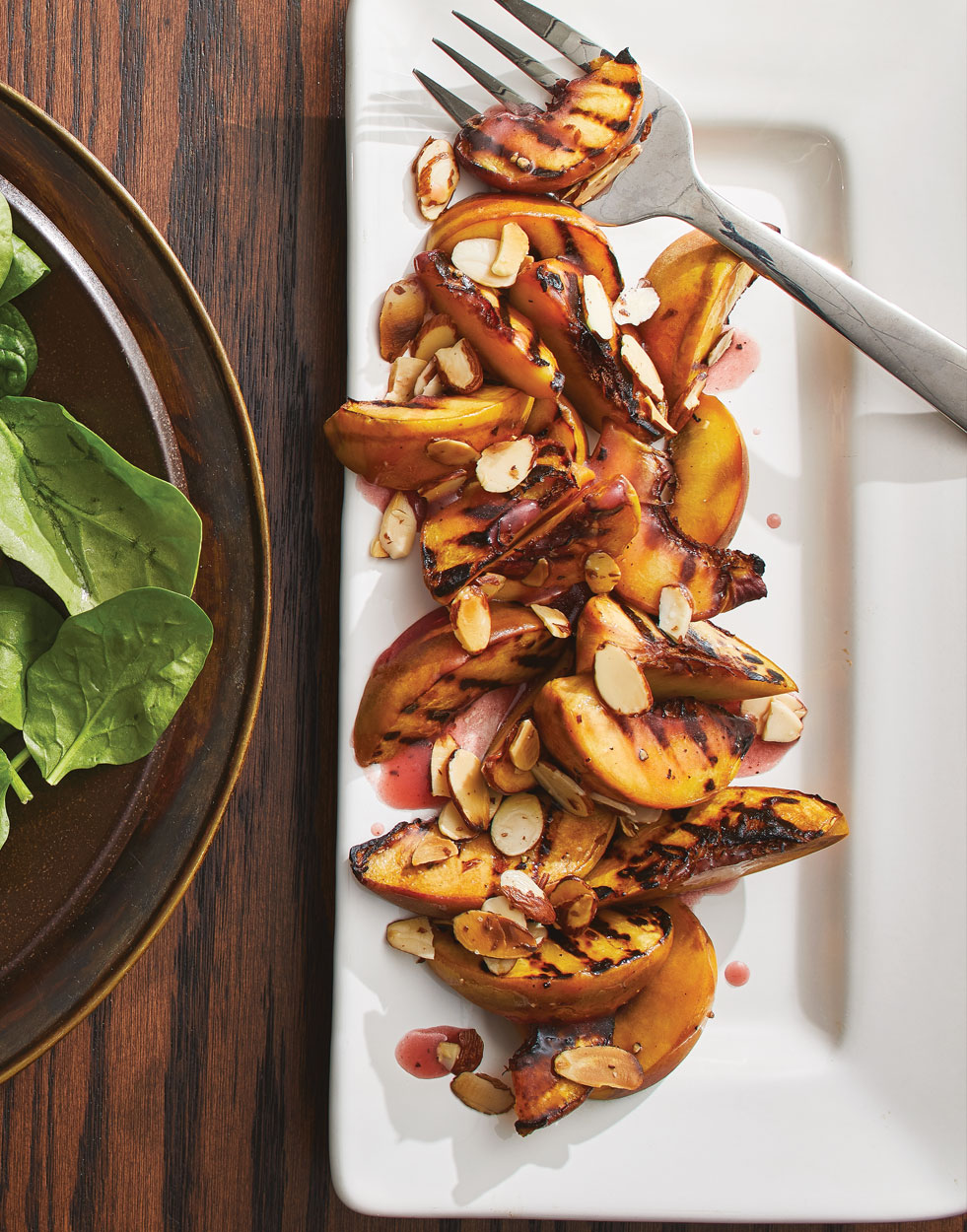 Grilled Peaches with raspberry vinaigrette