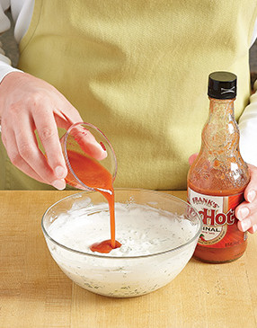 Frank's hot sauce gives this ranch dressing that authentic "Buffalo" wing flavor.