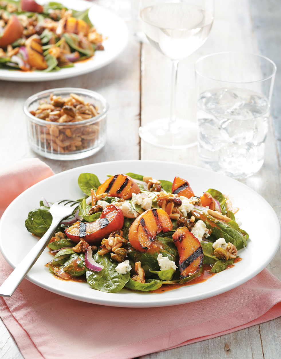Grilled Peach Salad with Blue Cheese French Dressing
