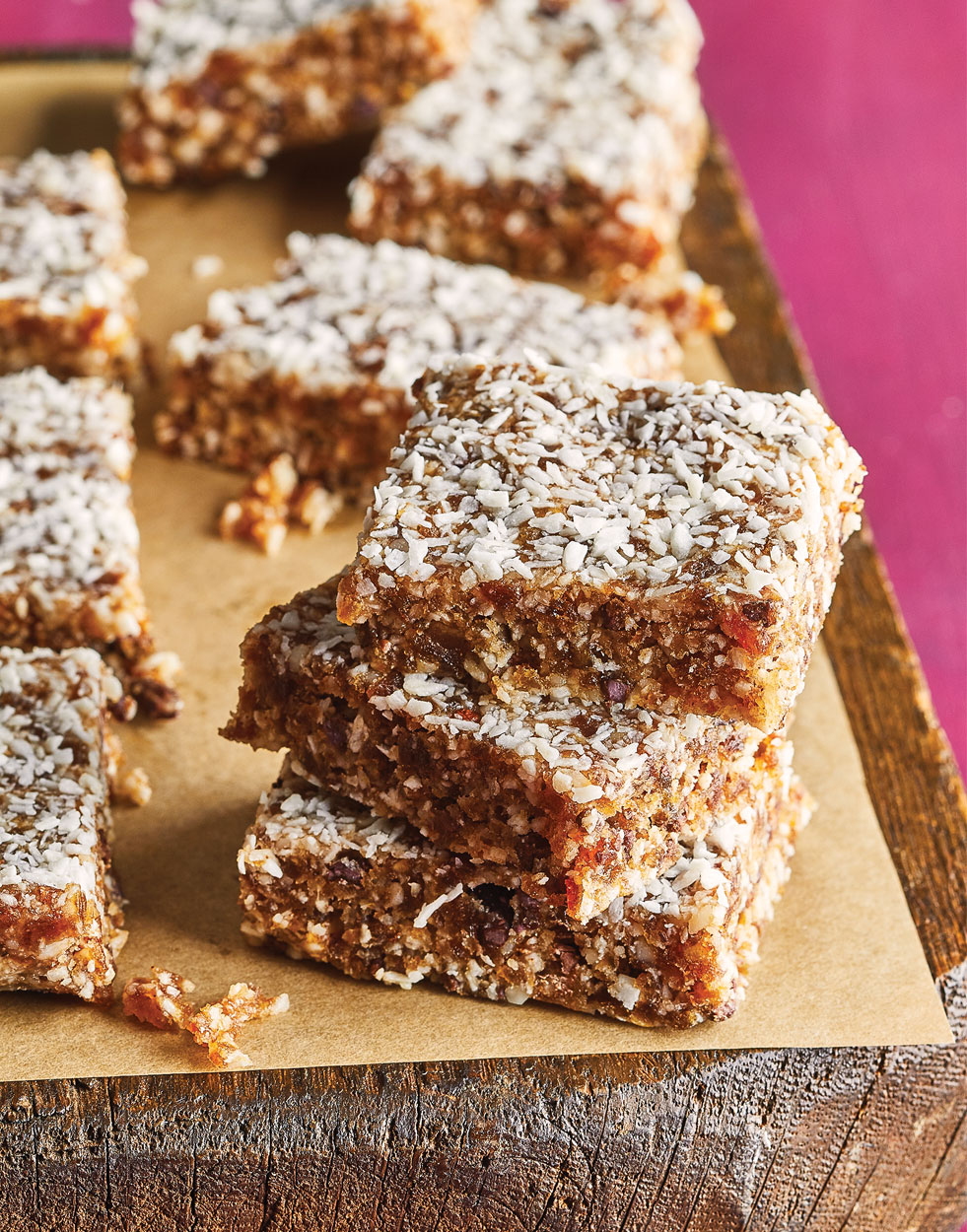 Coconut-Date Bars with macadamia nuts