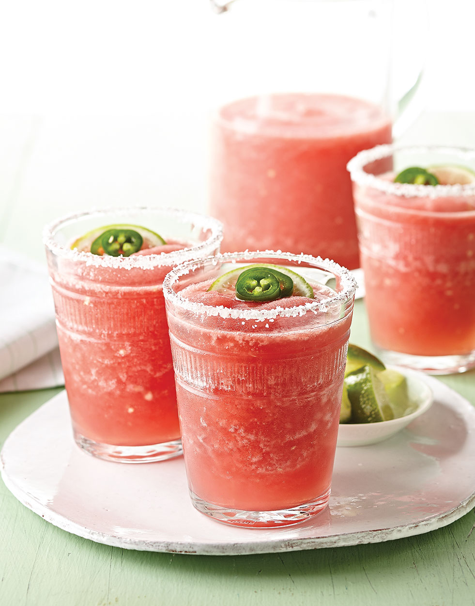 Frozen Watermelon Margaritas with jalapeño-orange simple syrup
