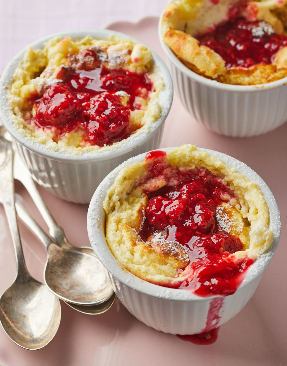 Cheesecake Soufflés with raspberry sauce