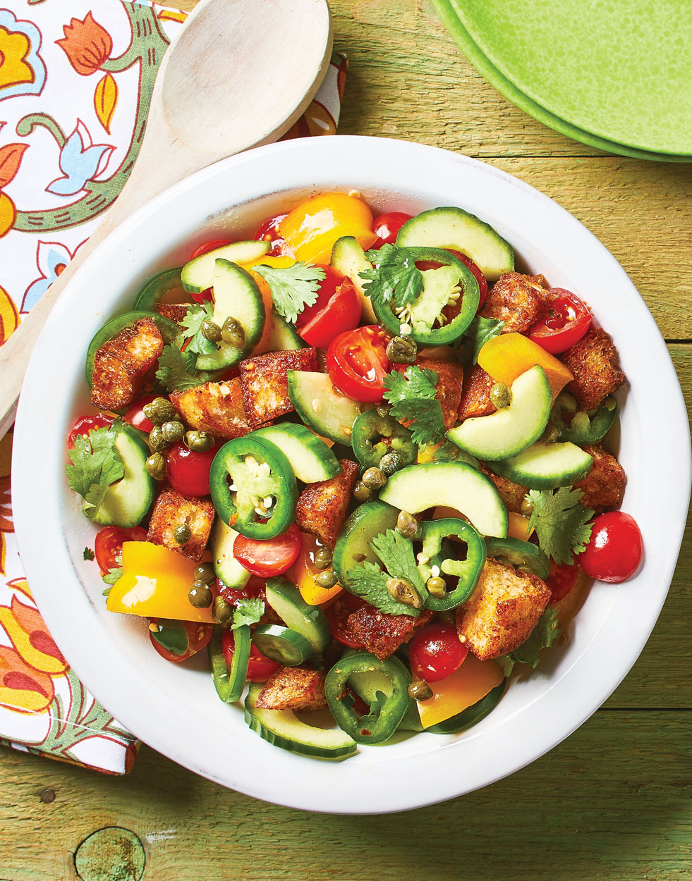 Portuguese Vegetable Salad with Smoked Paprika Croutons
