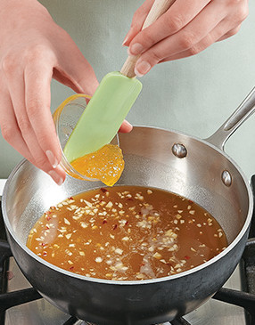 For concentrated flavor in the glaze, simmer the peach nectar and preserves until reduced by half.