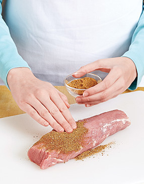Rub the spices into the tenderloin, then let sit 10 minutes so the flavors work their way into the meat