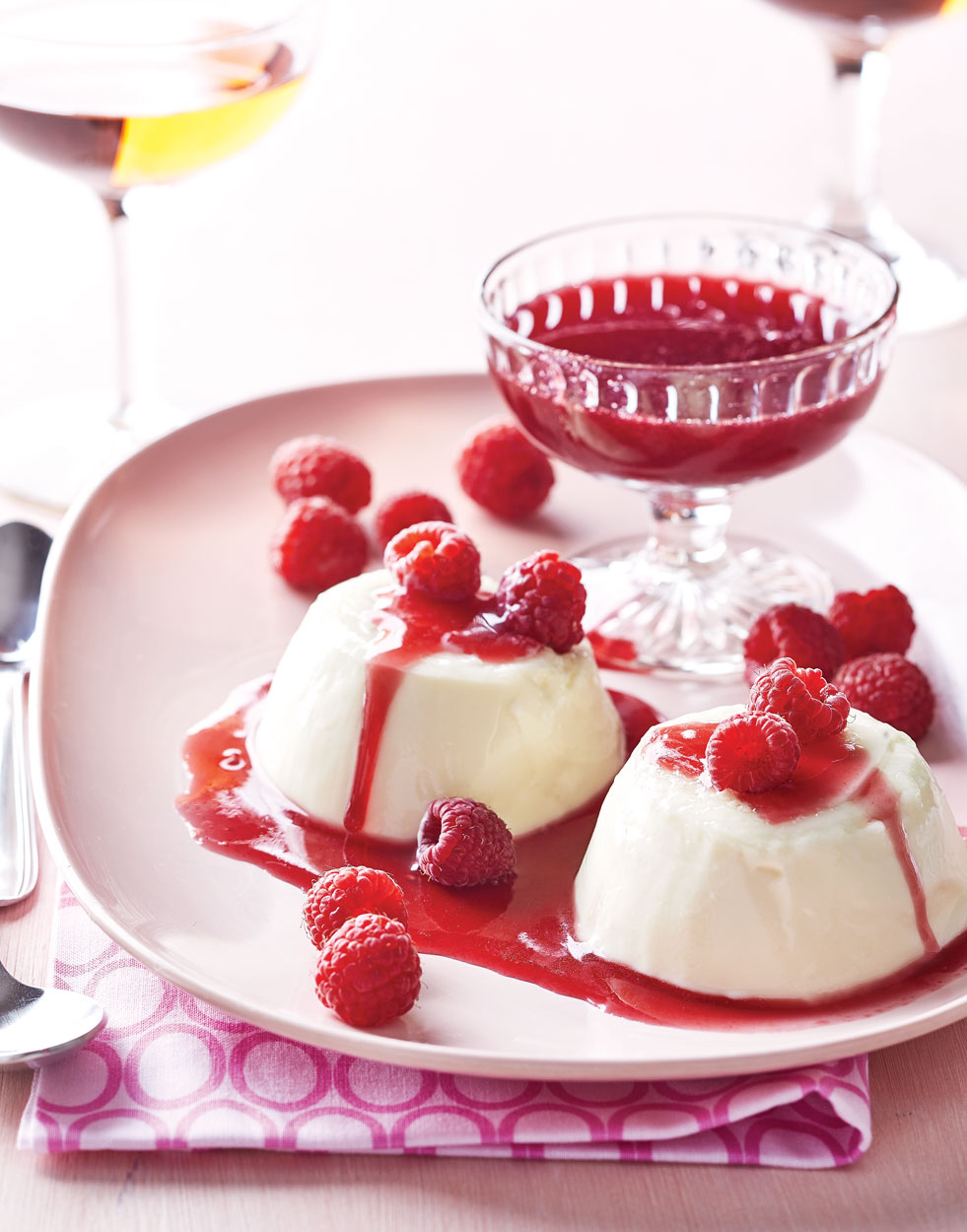 Lemon Blancmange with Raspberry Sauce