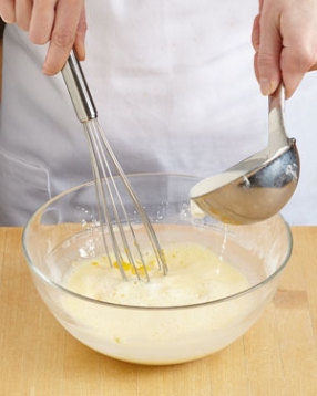 To prevent the eggs from curdling, drizzle the warm half-and-half into the egg mixture while whisking.