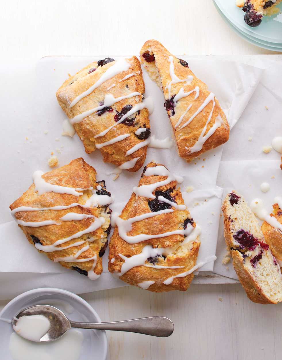 Air Fryer Blueberry Scones with lemon glaze