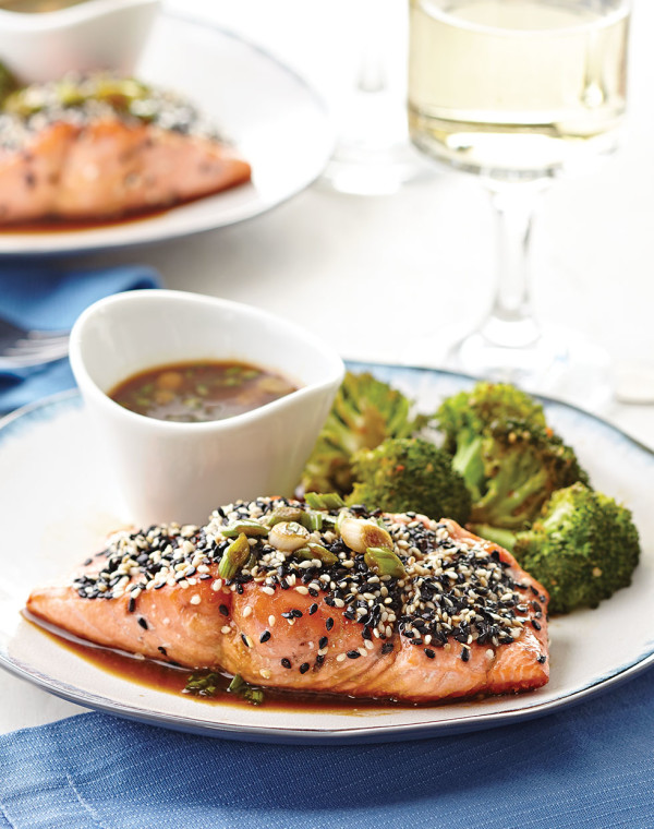 Sesame-Crusted Salmon with wasabi dipping sauce