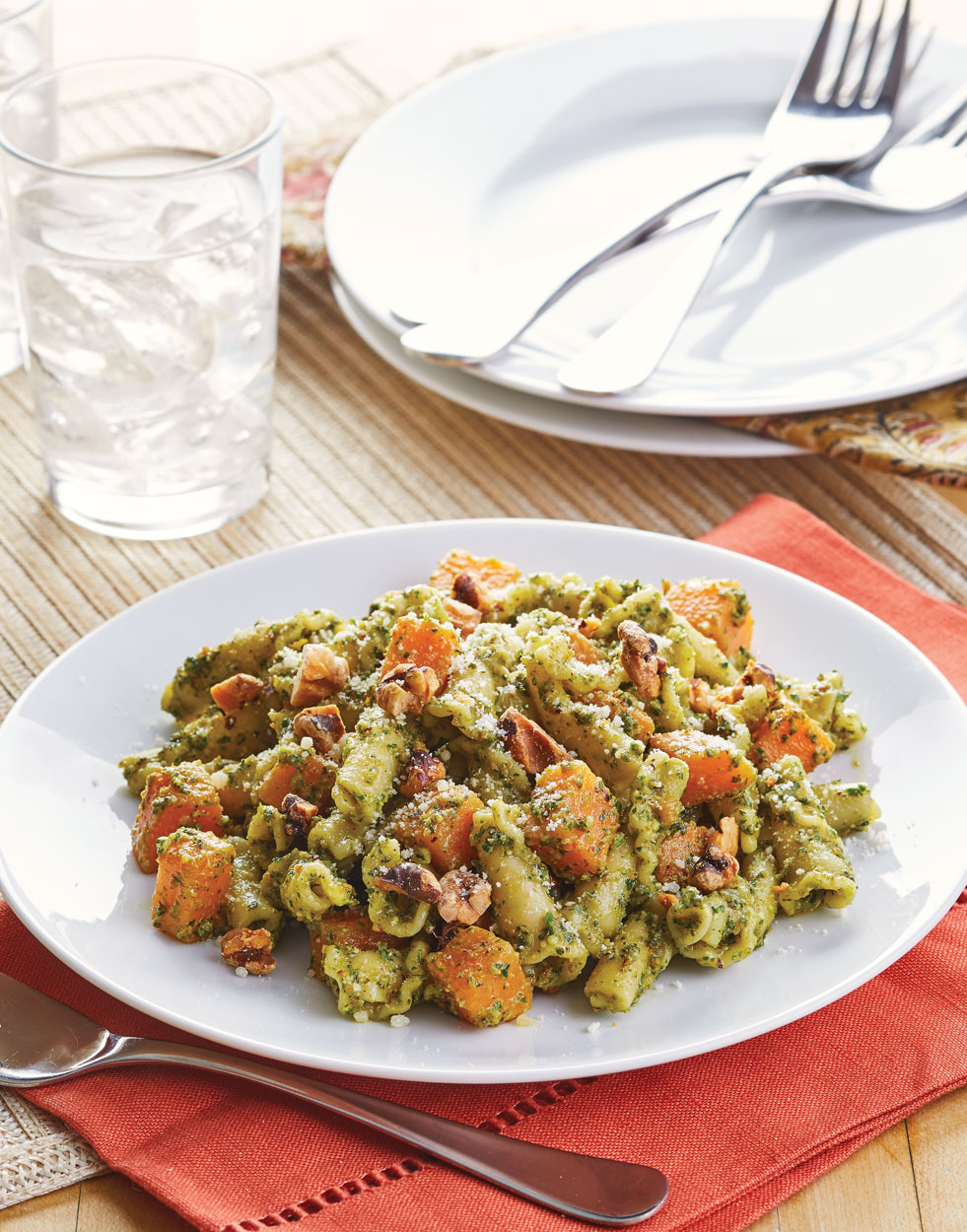 Sage & Walnut Pesto Pasta with Sweet Potatoes Recipe