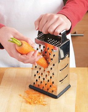 Shred carrots with a box grater. Or for ease, use the shredding disc of a food processor.