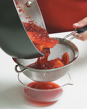 Use a fine-mesh sieve to catch the tiny cranberry seeds. Don't chill the syrup &mdash; it will thicken like jelly.