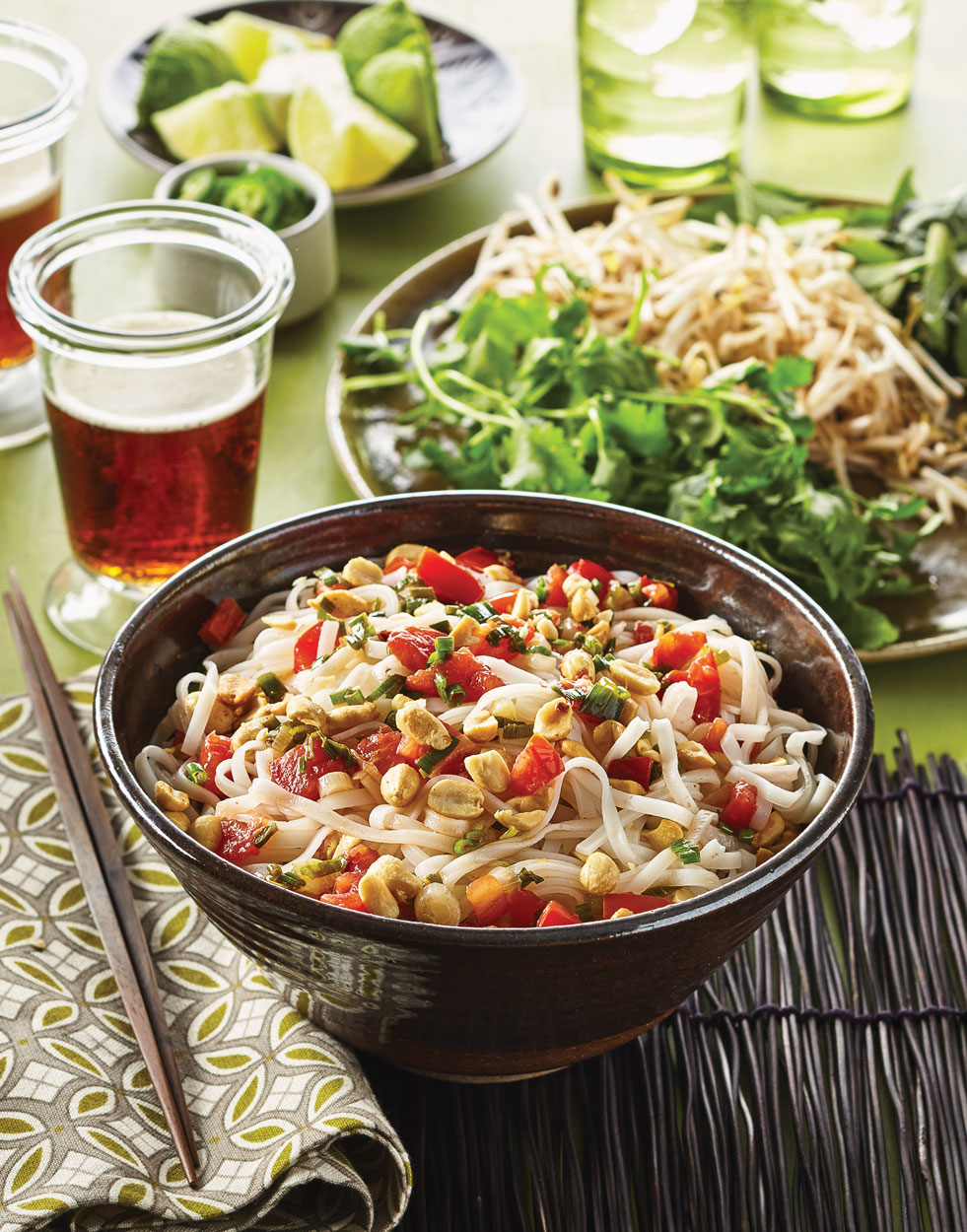 Peanut Rice Noodles with Romas & Scallions