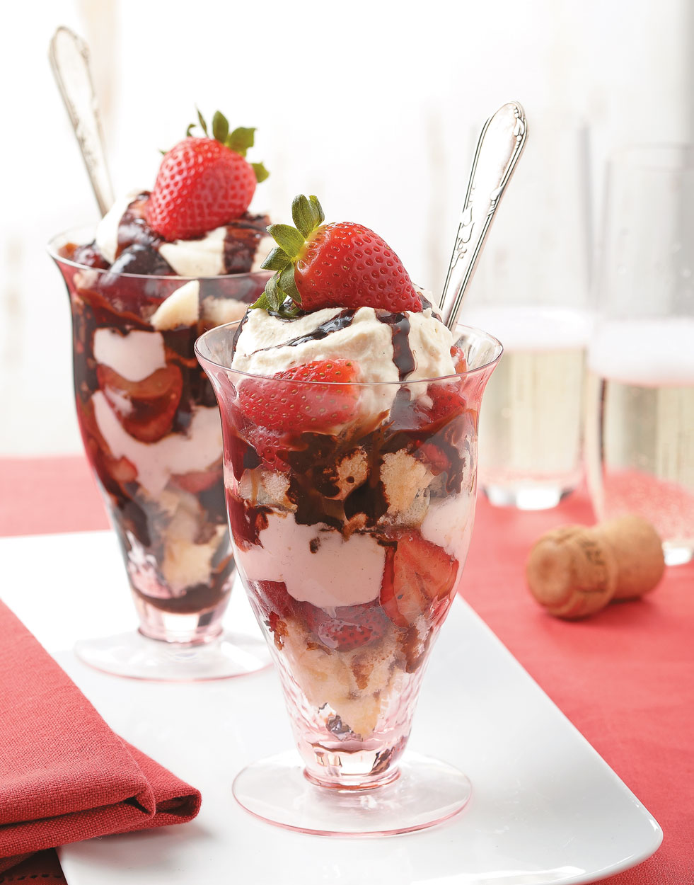 Chocolate-Balsamic Strawberry Trifles with Mascarpone Whipped Cream