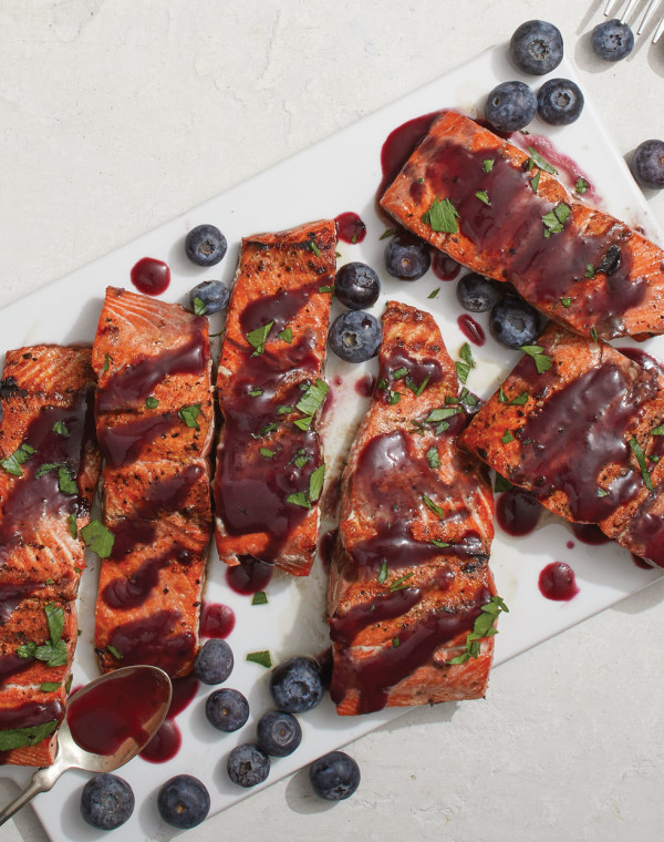 Grilled Salmon with savory-ish blueberry sauce