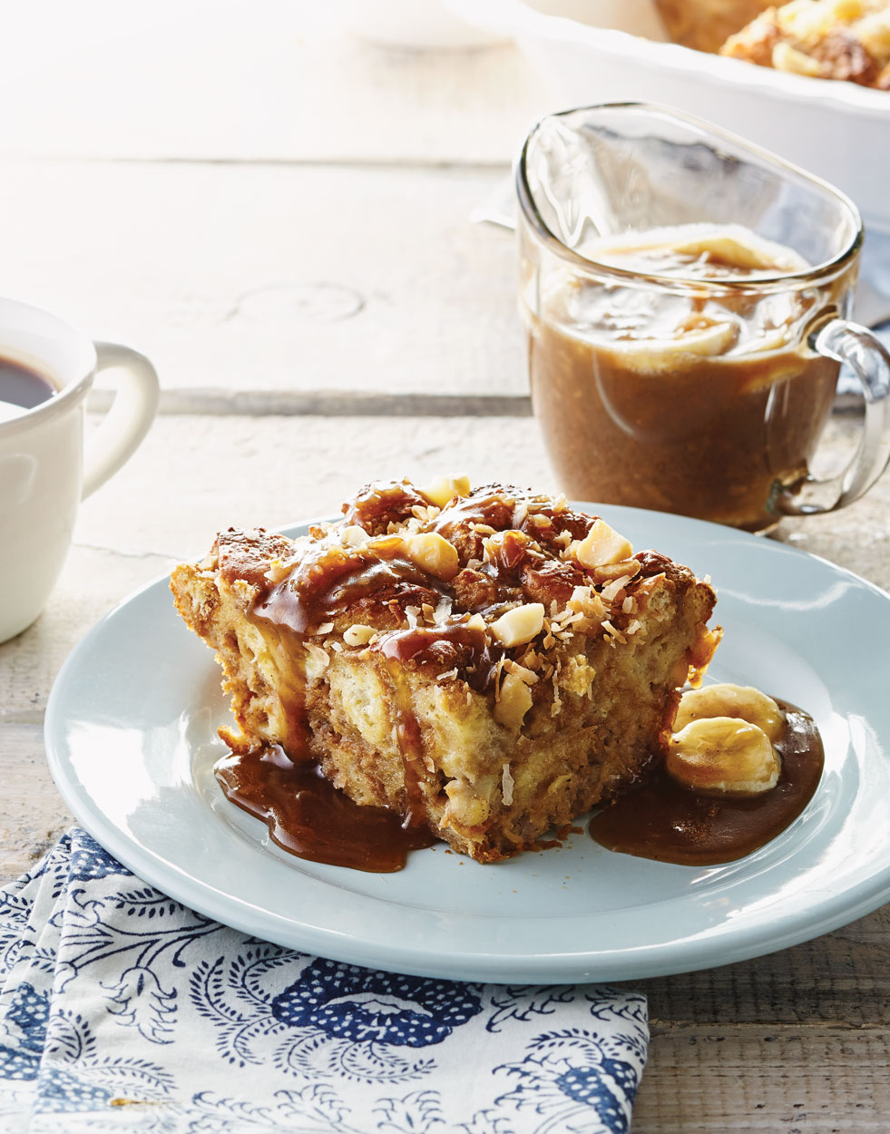 Coconut-Banana Bread Pudding with Coconut-Caramel Sauce