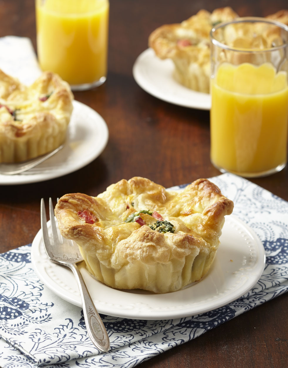 Bacon & Egg Breakfast Pastries with Spinach & Roasted Red Peppers