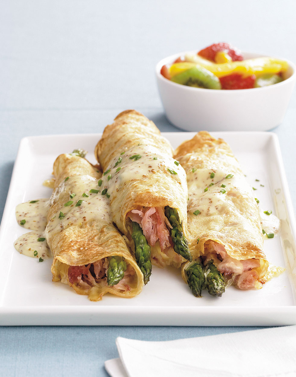 Ham, Asparagus & Swiss Cheese Crêpes with mustard sauce