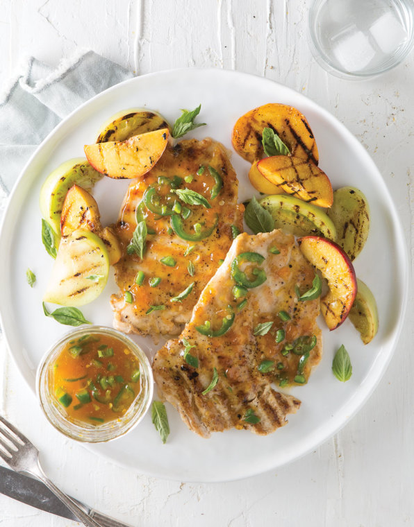 Grilled Peach and Jalapeño Glazed Chicken Paillard